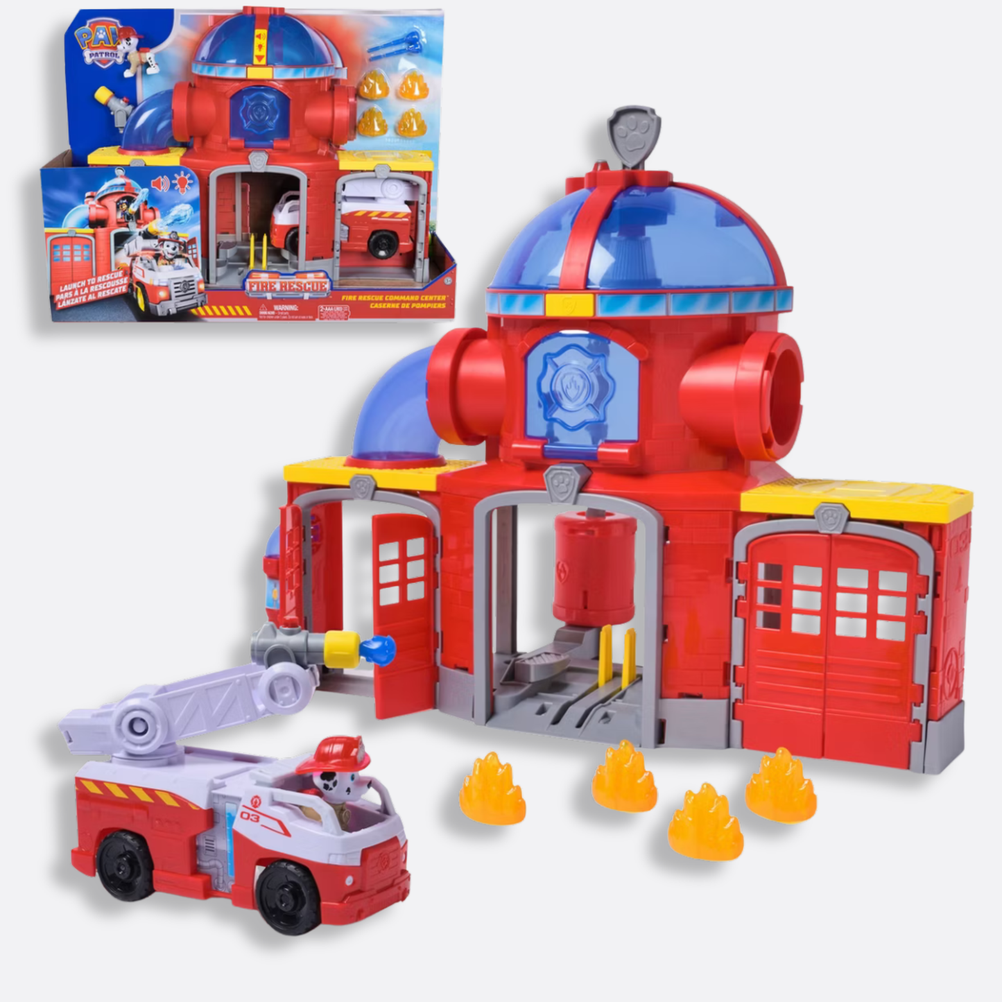 PAW Patrol Fire Rescue Command Center with Marshall Figure, Fire Truck, Lights, Launcher & Sound Fx