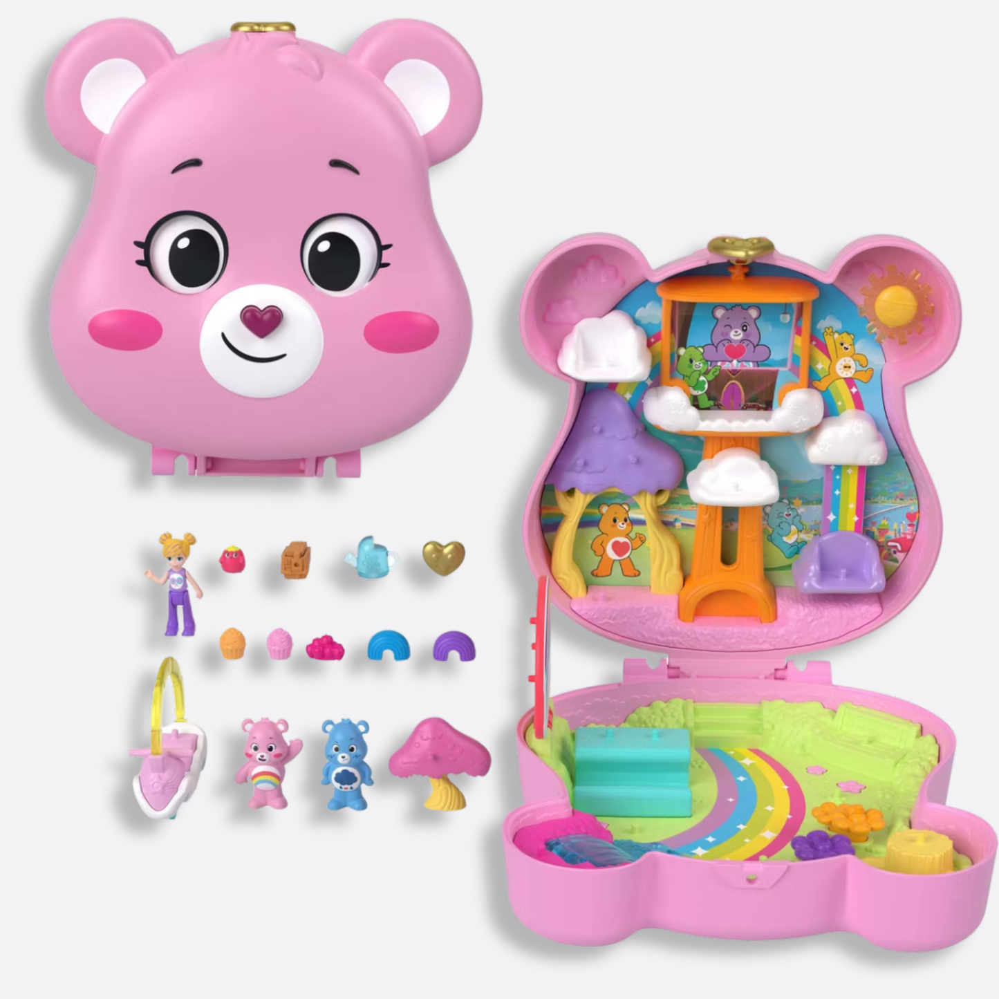 Polly Pocket Care Bears Dolls and Playset with Toy Car and Themed Accessories