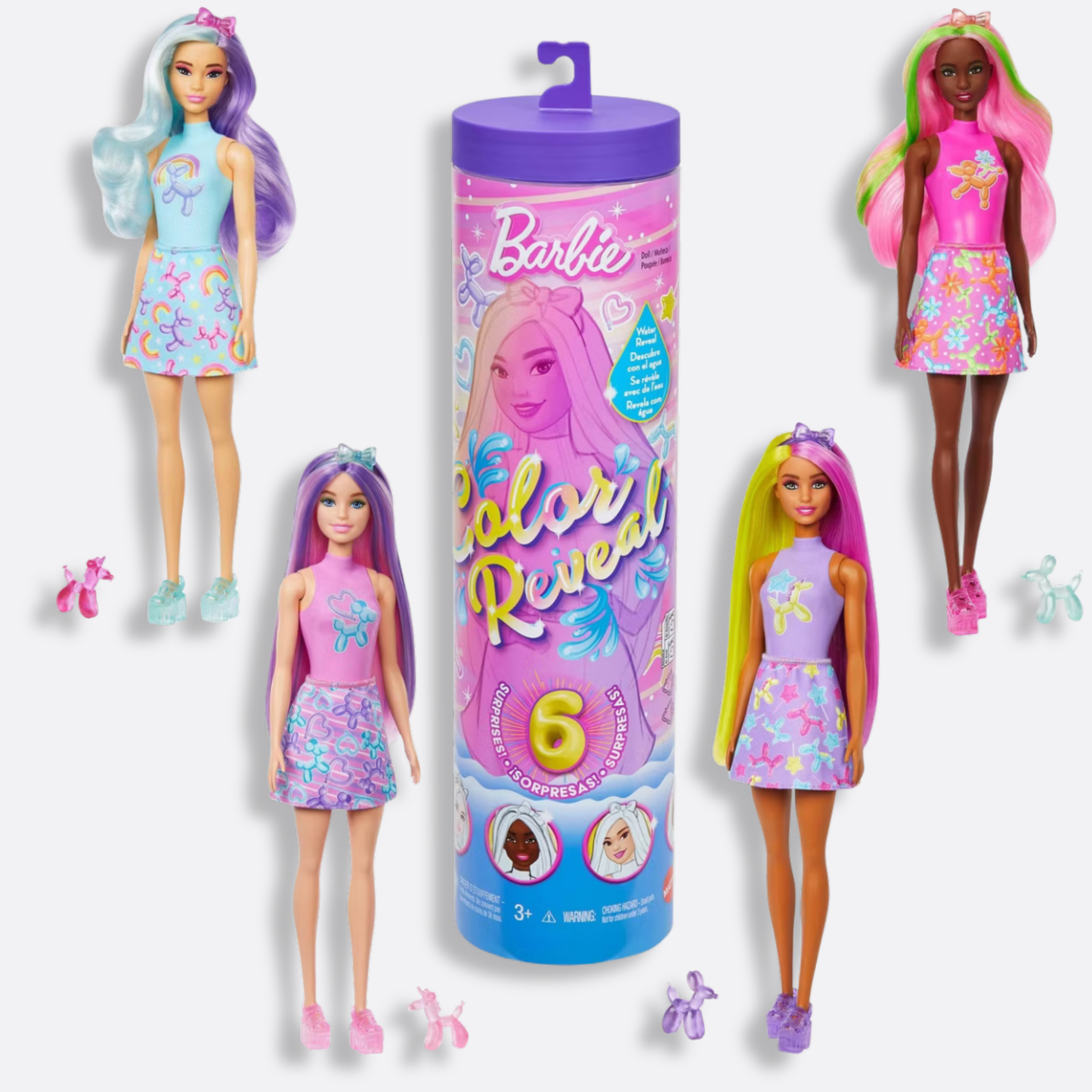 Barbie - Color Reveal Balloon Animals Series Doll & Accessories with 6 Surprises (Styles May Vary)