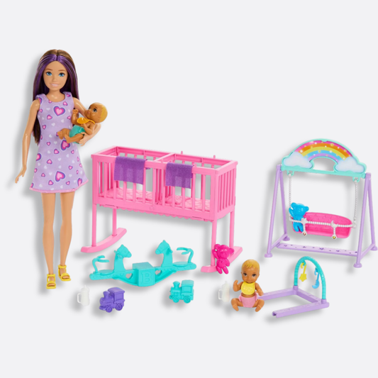 Barbie Skipper Babysitter Doll with Twin Nursery Playset & Accessories Set 17pc